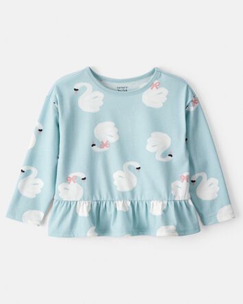 Toddler Girl Swan Print Long-Sleeve Peplum Top - Blue, 