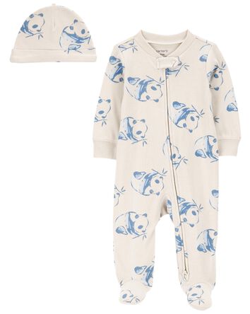 Baby Panda 2-Piece Sleep & Play Pajamas and Cap Set, 