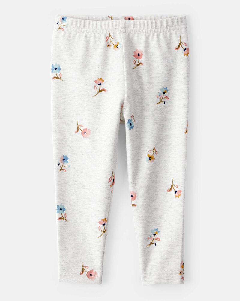 Baby Girl Cotton Floral Stretch Leggings - Grey, image 1 of 4 slides