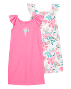 Girls 2-Pack Ice Cream Floral Nightgowns - Pink, image 1 of 4 slides