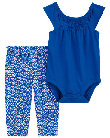 Baby 2-Piece Smocked Bodysuit Pant Set, 