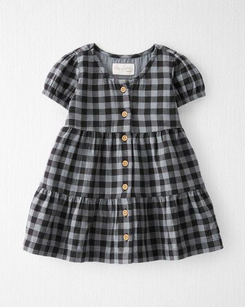 Baby Organic Cotton Plaid Button-Front Dress, 