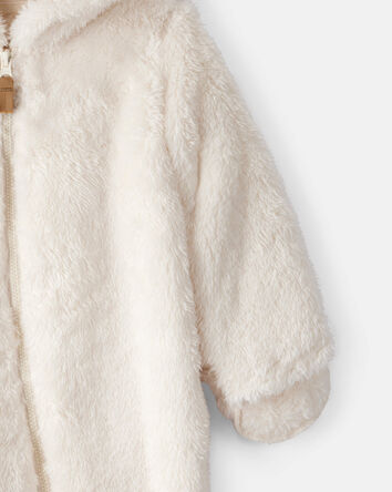 Baby Sherpa Hooded Long-Sleeve Jumpsuit - White, 