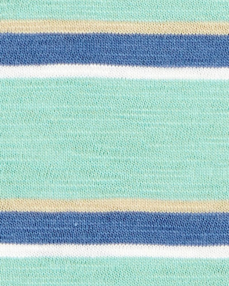 Toddler Striped Cotton Blend Short-Sleeve Henley - Green, image 2 of 3 slides