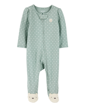 Baby Girl Polka Dot 2-Way Zip Cotton Sleep & Play Pajamas - Green, 