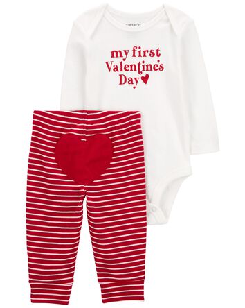 Baby 2-Piece My First Valentine's Day Bodysuit Pant Set, 