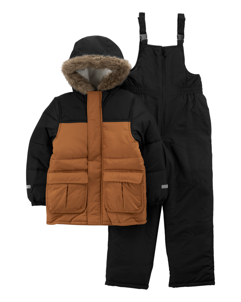 Kid 2-Piece Faux Fur Hooded Snowsuit Set, image 1 of 4 slides