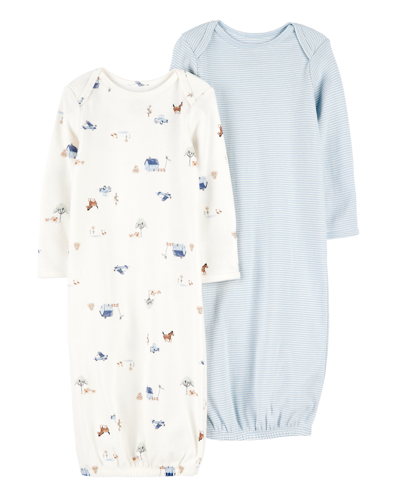 Baby 2-Pack Sleeper Gowns - Blue/White, image 1 of 7 slides