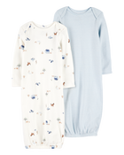 Baby 2-Pack Sleeper Gowns - Blue/White, image 1 of 7 slides