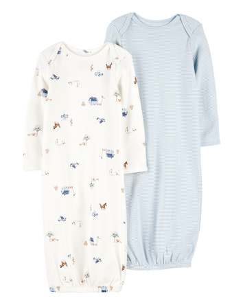 Baby 2-Pack Sleeper Gowns - Blue/White, 