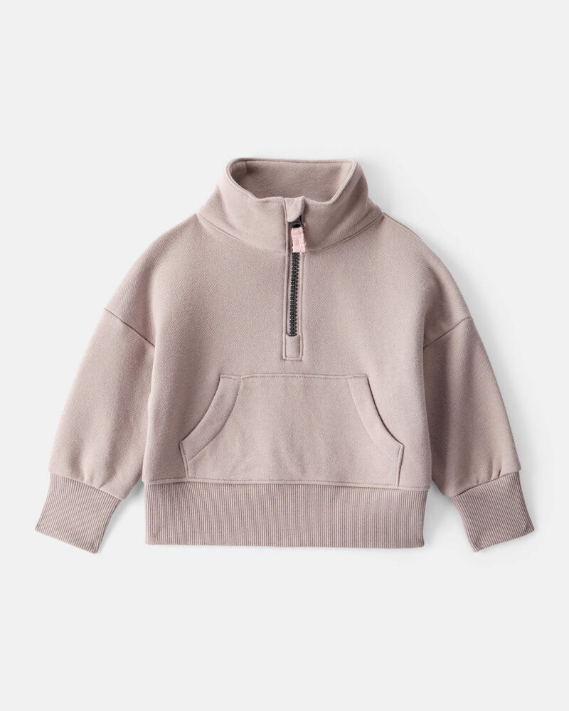 Baby Girl Long-Sleeve Quarter-Zip Pullover Sweatshirt - Brown, image 1 of 3 slides