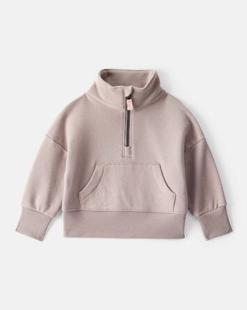 Baby Girl Long-Sleeve Quarter-Zip Pullover Sweatshirt - Brown, 