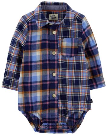 Baby Mixed Plaid Button-Front Bodysuit, 