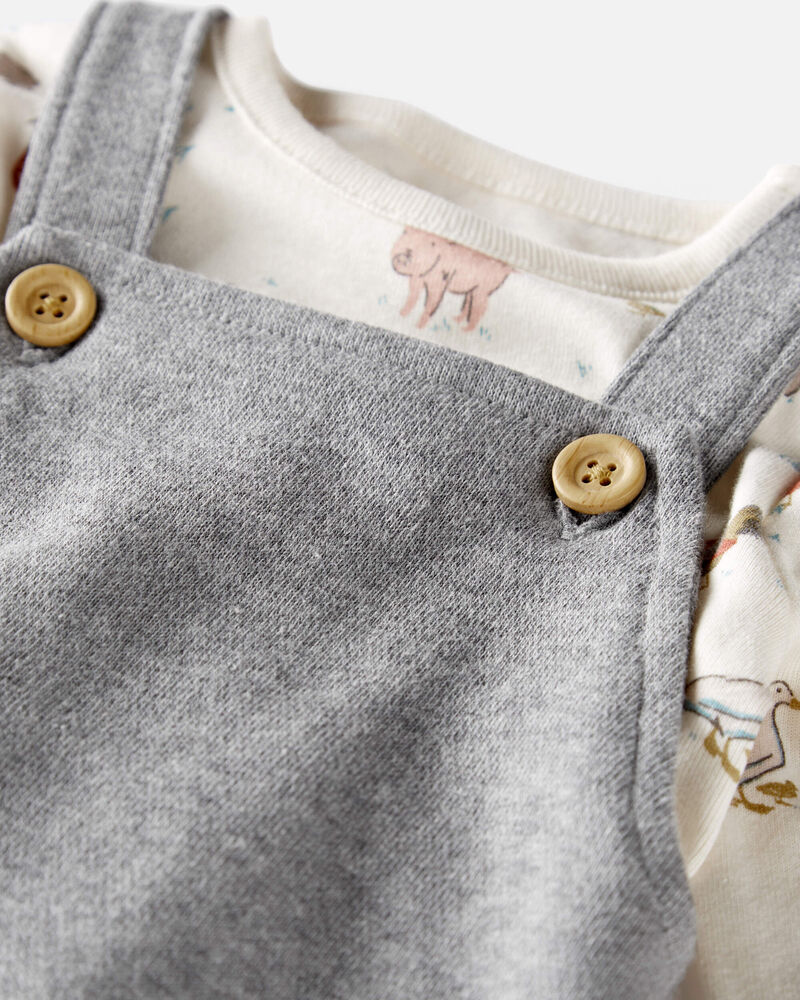 Baby Organic Cotton Overalls Set in Farm Animals , image 2 of 5 slides