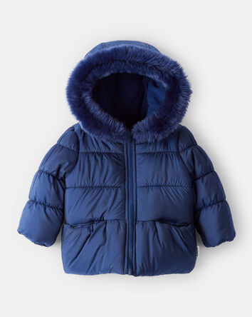Baby Girl Hooded Puffer Jacket - Navy, 