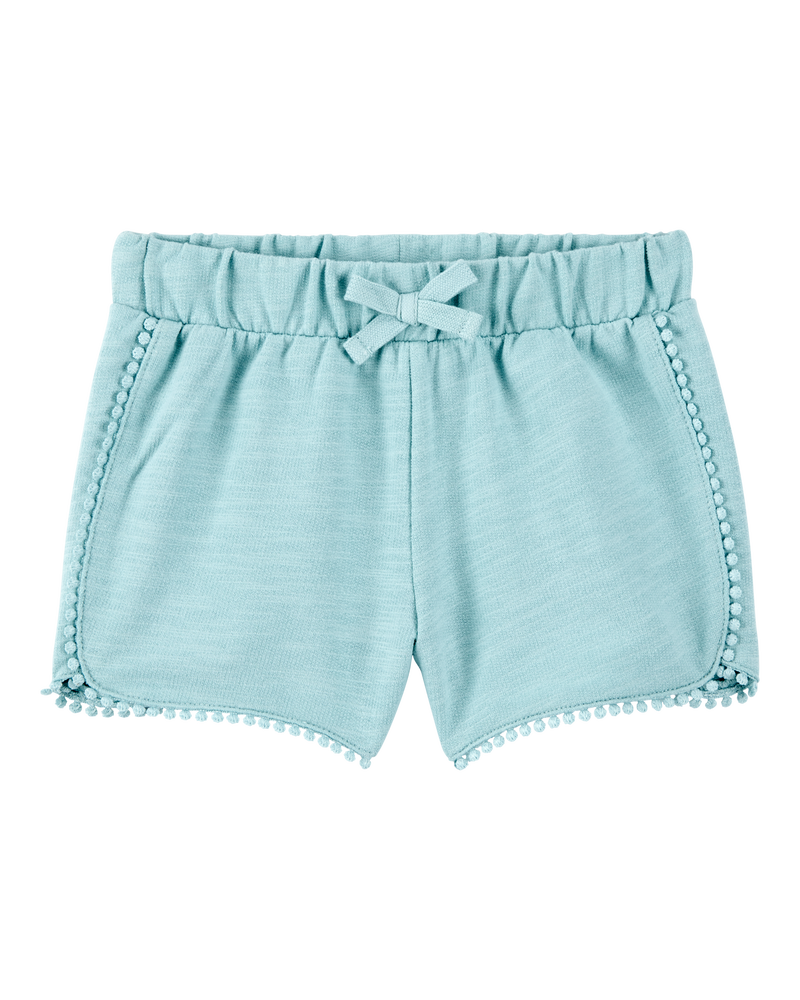 Toddler 2-Piece Floral Ribbed Tank Top & Pom Pom Dolphin Shorts Set - Turquoise, image 4 of 7 slides