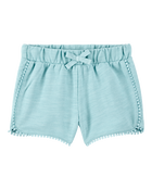 Toddler 2-Piece Floral Ribbed Tank Top & Pom Pom Dolphin Shorts Set - Turquoise, image 4 of 7 slides