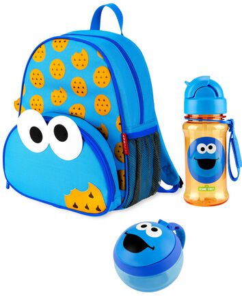 Sesame Street Little Kid Backpack Straw Bottle & Snack Cup Set - Cookie Monster, 