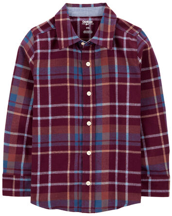 Kid Plaid Cotton Long-Sleeve Button-Down Shirt - Plaid, 