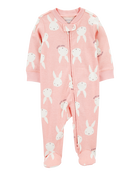 Baby Bunny 2-Way Zip Cotton Sleep & Play Pajamas - Pink, image 1 of 3 slides
