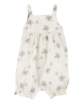 Baby Girl Palm Tree Cotton Romper - Ivory, 
