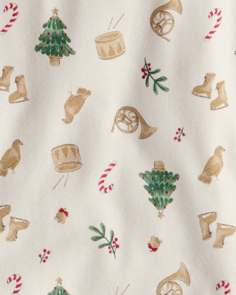 Toddler Holiday Print PurelySoft Snug Fit 2-Piece Pajamas - White, image 3 of 5 slides