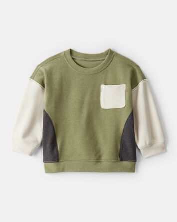 Baby Boy Colorblock French Terry Long-Sleeve Pullover Sweatshirt - Green, 
