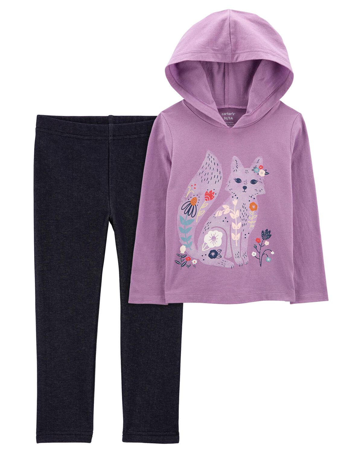 Toddler 2-Piece Fox Graphic Tee & Denim Cozy Fleece Leggings