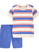Blue - Toddler 2-Piece Striped Tee & Canvas Short Set