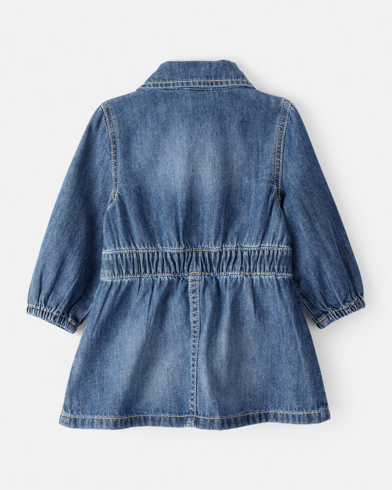 Baby Girl Cotton Denim Long-Sleeve Dress - Blue, image 2 of 5 slides