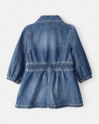 Baby Girl Cotton Denim Long-Sleeve Dress - Blue, image 2 of 5 slides