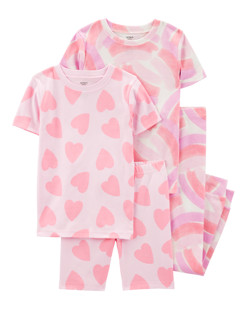 Kid 4-Piece Rainbow Heart 100% Snug Fit Cotton Pajamas - Pink, image 1 of 4 slides