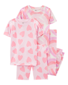 Kid 4-Piece Rainbow Heart 100% Snug Fit Cotton Pajamas - Pink, image 1 of 4 slides