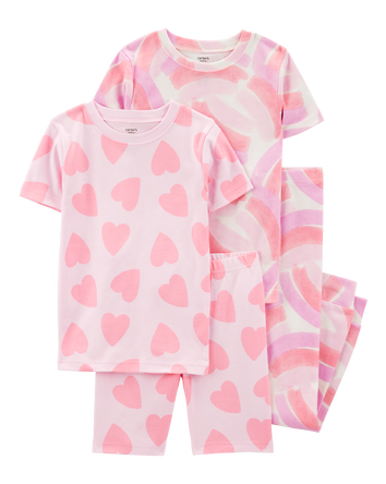 Kid 4-Piece Rainbow Heart 100% Snug Fit Cotton Pajamas - Pink, 