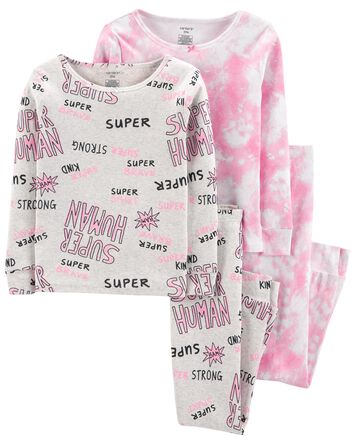 Kid 4-Piece Tie-Dye 100% Snug Fit Cotton Pajamas, 