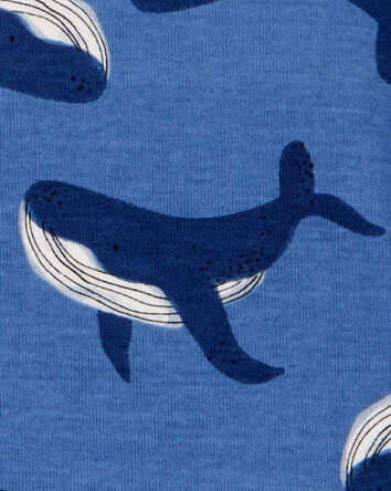 Toddler Whale Striped Snug Fit Cotton 4-Piece Pajamas, 