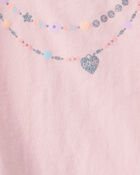Toddler 2-Piece Necklace Printed Tee & Rainbow Skirt Set - Pink, image 4 of 6 slides