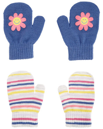 2-Pack Striped Flower Gripper Mittens, 