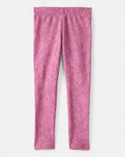 Girls Butterfly Print Cotton Pull-On Stretch Leggings - Pink, image 2 of 4 slides