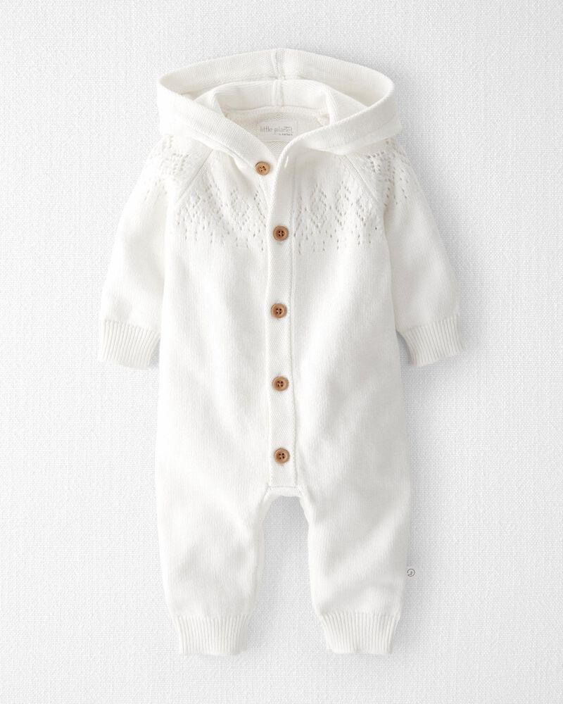 Baby Organic Cotton  Sweater Knit Pointelle Jumpsuit in Ivory, image 1 of 5 slides