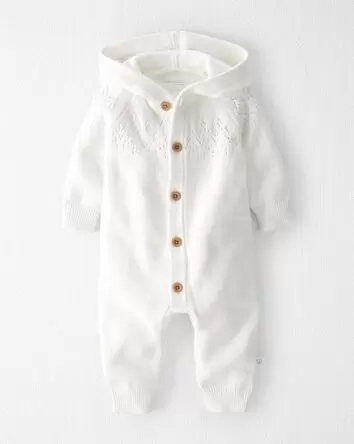 Baby Organic Cotton  Sweater Knit Pointelle Jumpsuit in Ivory, 