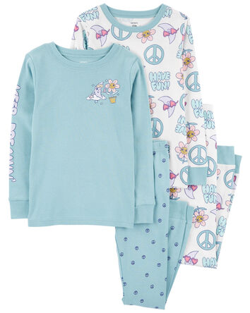 Kid 4-Piece Peace Sign 100% Snug Fit Cotton Pajamas, 