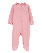 Baby Floral 2-Way Zip Waffle Knit Sleep & Play Pajamas - Pink, image 1 of 4 slides