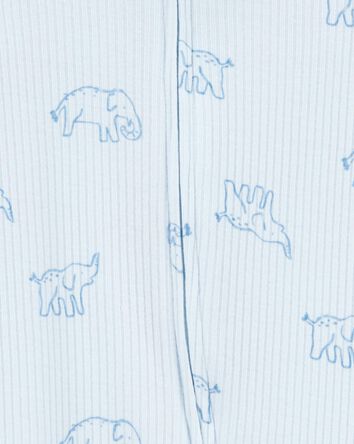Baby Elephant Print 2-Way Zip Sleep & Play Pajamas - Blue, 