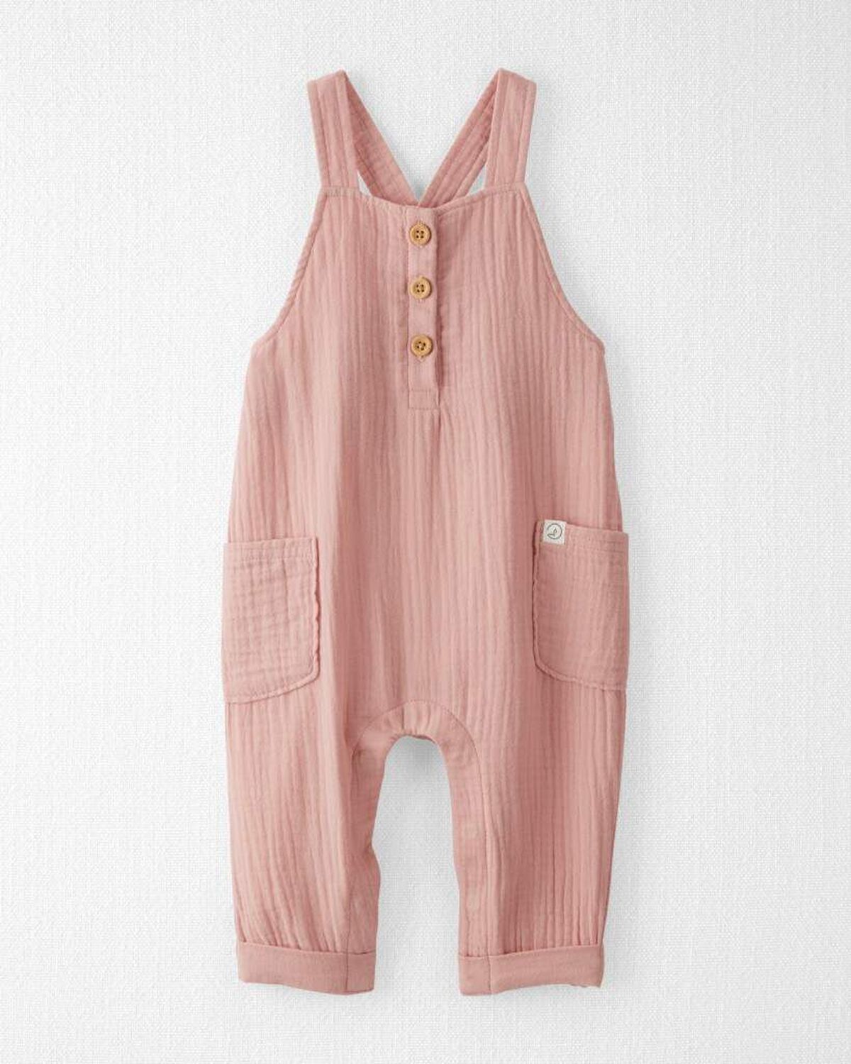 Dusty Rose Baby Organic Cotton Gauze Overalls in Pink
