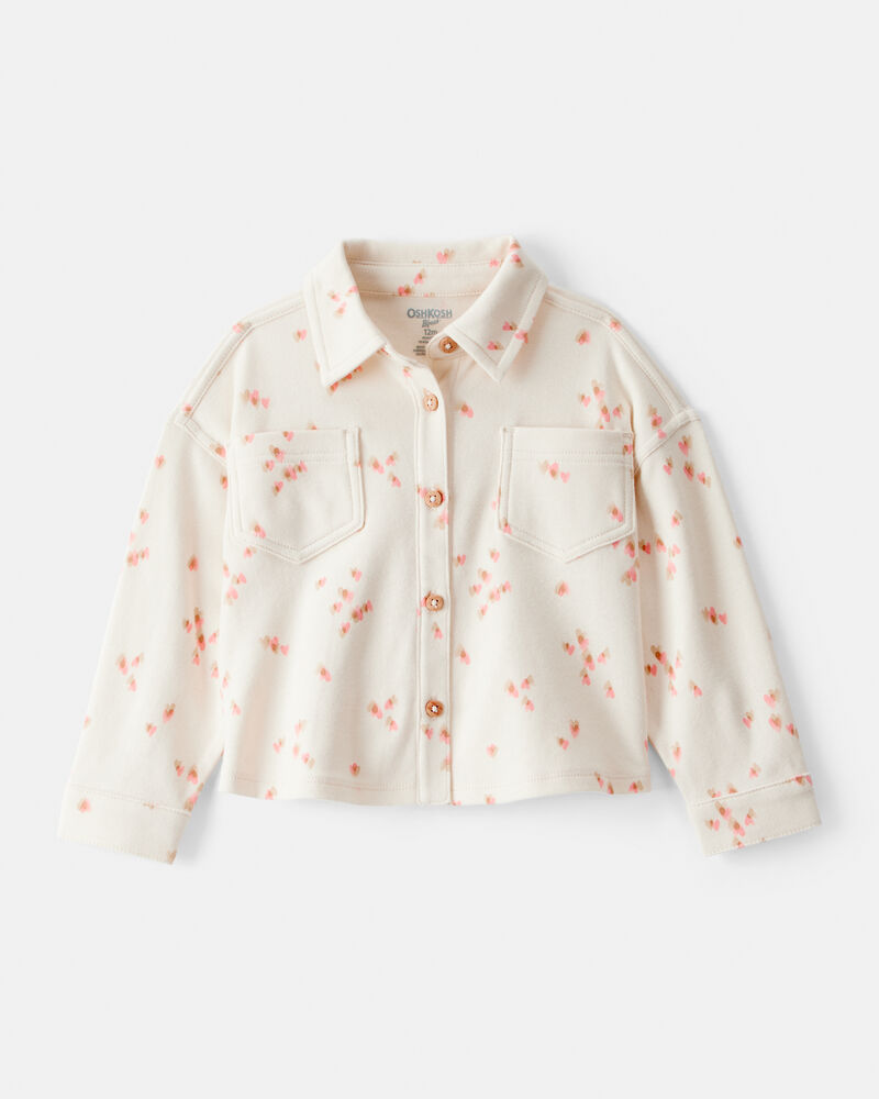 Baby Girl Heart Print Long-Sleeve Flannel Shirt - Cream, image 1 of 4 slides