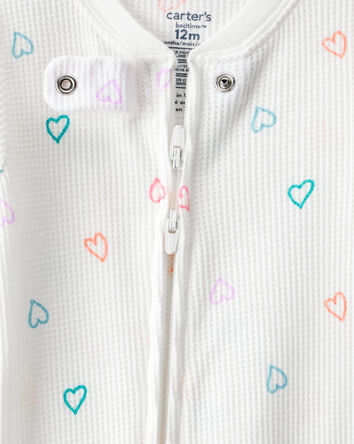 Baby Girl Heart Cotton Snug Fit 2-Way Zip Footie 1-Piece Pajamas - White, 