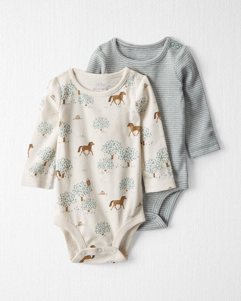 Baby 2-Pack Organic Cotton Rib Bodysuits in Wild Horses & Stripes, image 1 of 4 slides