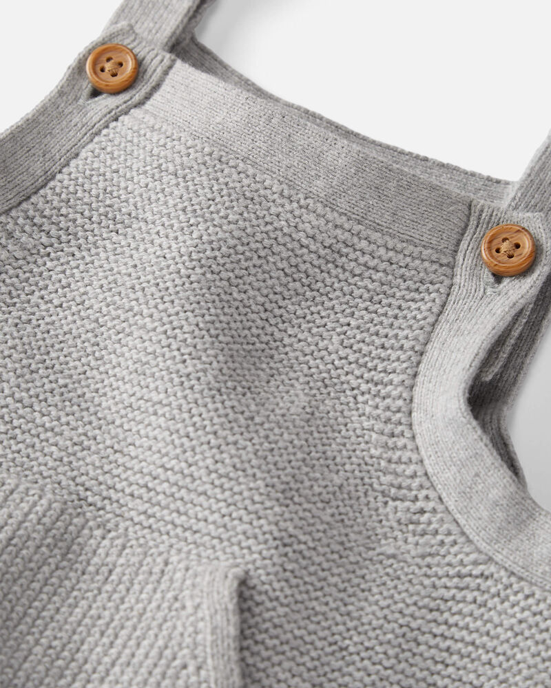 Baby Organic Cotton Sweater Knit Overalls in Heather Grey, image 4 of 6 slides