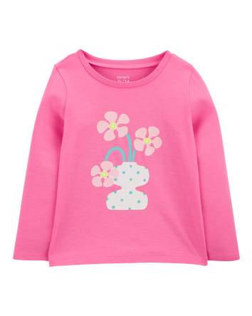Kid Flower Cotton Blend Graphic Tee, 